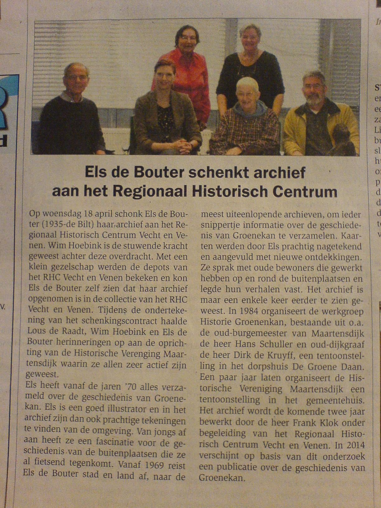 Artikel in de VAR: Els de Bouter schenkt archief aan het RHC Vecht en Venen
